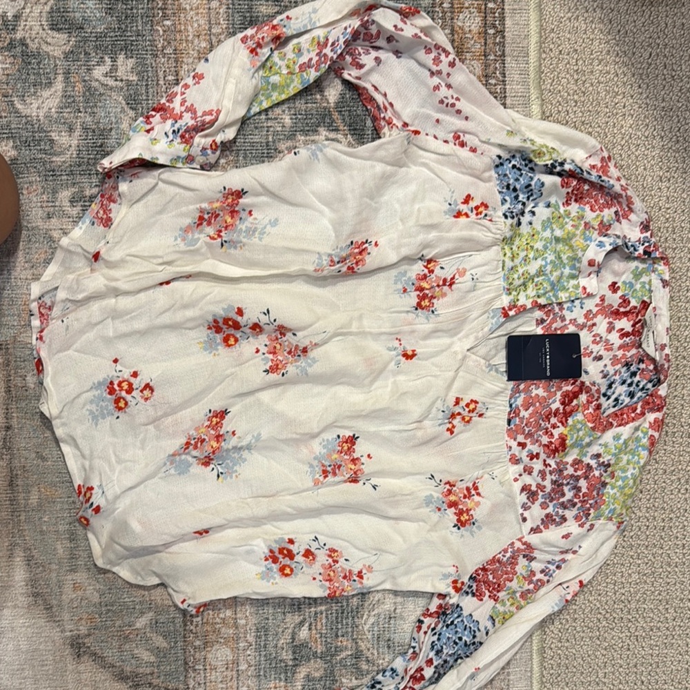 Lucky Brand Red and White Bag with Floral Design